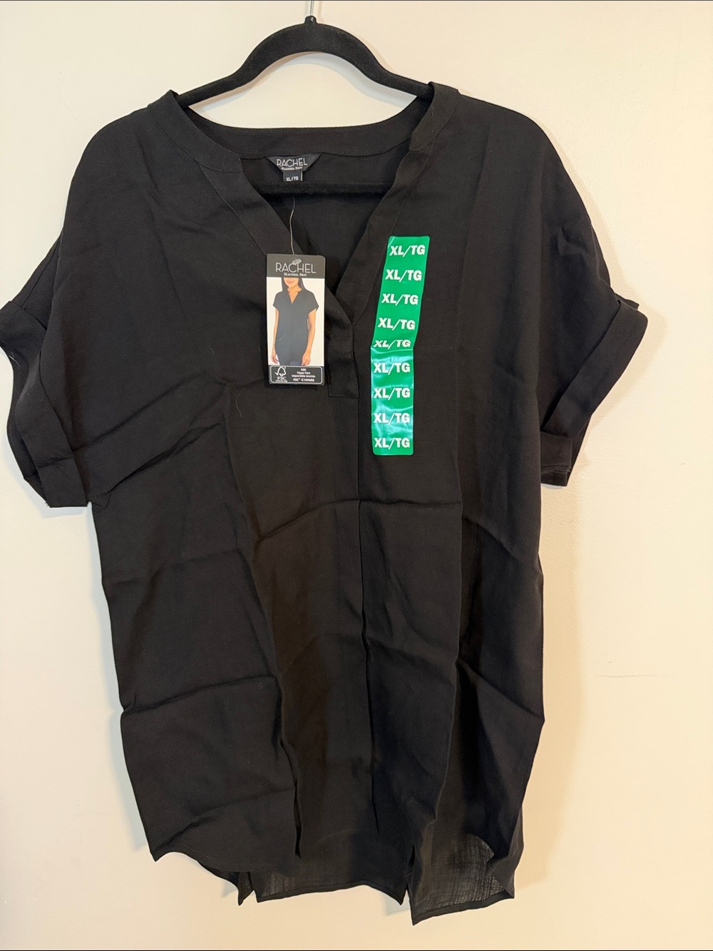 RACHEL Rachel Roy Black V-Neck Short Sleeve Tunic Top